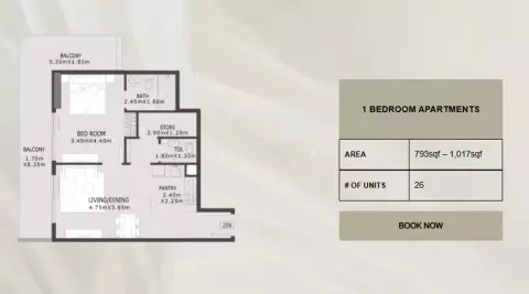 Plattegrond van 1 slaapkamer in Elevia Residences Phase 2 by Valores