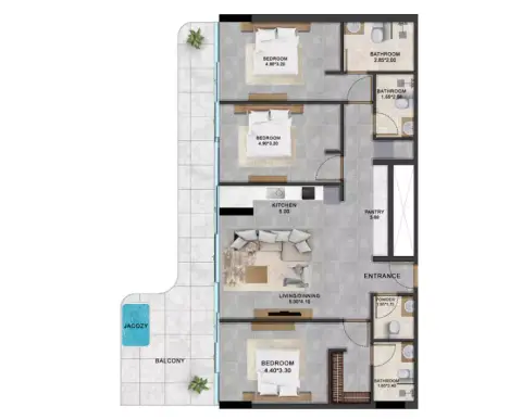 Plattegrond van 3 slaapkamers in Alta