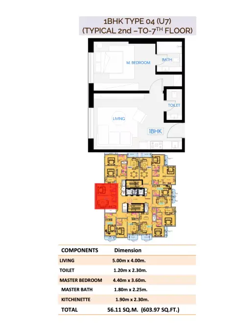 Plattegrond van 1 slaapkamer in Celestara Residences