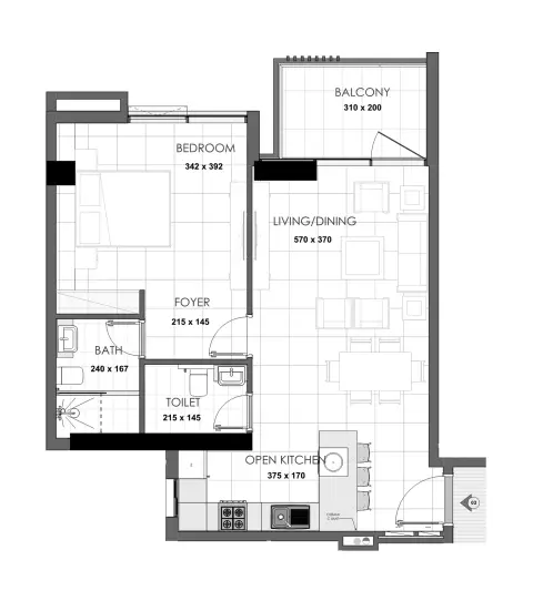 Plattegrond van 1 slaapkamer in Palatium Residences