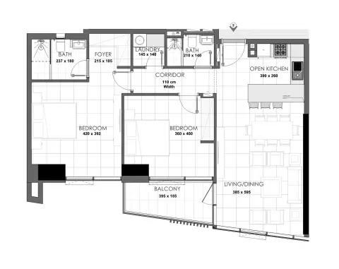 Plattegrond van 2 slaapkamers in Palatium Residences