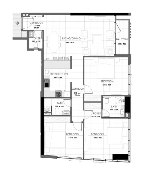 Plattegrond van 3 slaapkamers in Palatium Residences