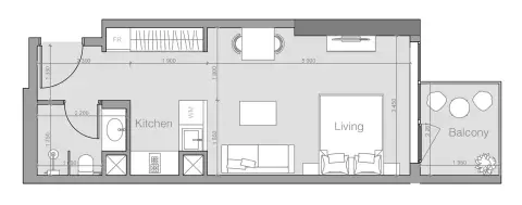Plattegrond van Studio in Ozone 1 Residence