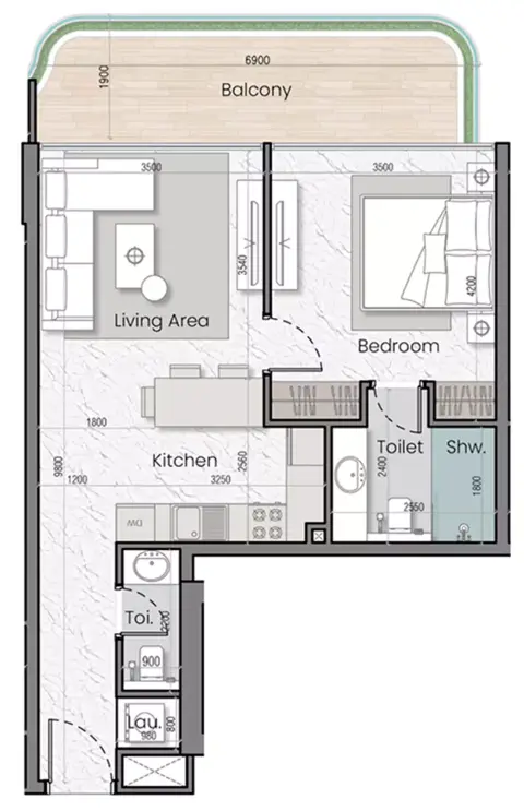 Plattegrond van 1 slaapkamer in Mak I'Sola Bella