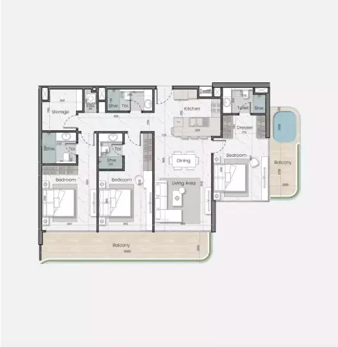 Plattegrond van 3 slaapkamers in Mak I'Sola Bella
