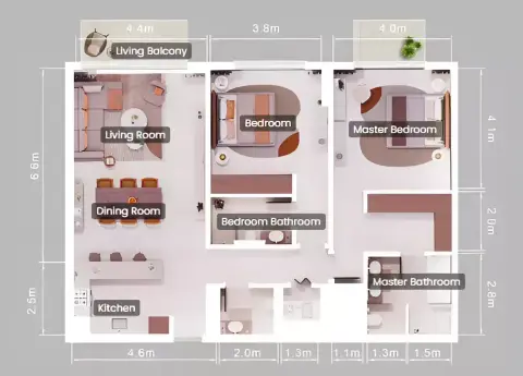 Plattegrond van 2 slaapkamers in Moss