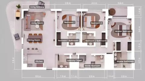 Plattegrond van 3 slaapkamers in Teal