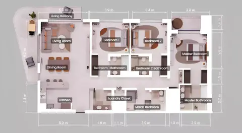 Plattegrond van 3 slaapkamers in Pine