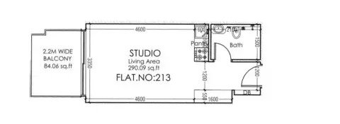 Plattegrond van Studio in Moonsa Residences Phase 2 By Dugasta