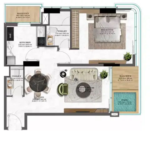 Plattegrond van 1 slaapkamer in Lazord by Lapis