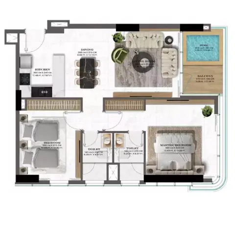 Plattegrond van 2 slaapkamers in Lazord by Lapis