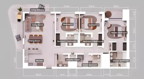 Plattegrond van 3 slaapkamers in Mint