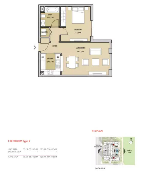 Plattegrond van 1 slaapkamer in Mudon Central Park