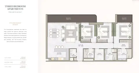 Plattegrond van 3 slaapkamers in Helvetia Residences By DHG Properties