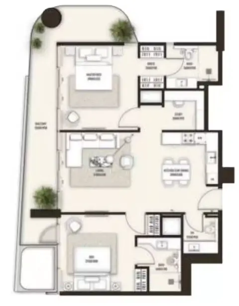 Plattegrond van 2 slaapkamers in Sonate Residences