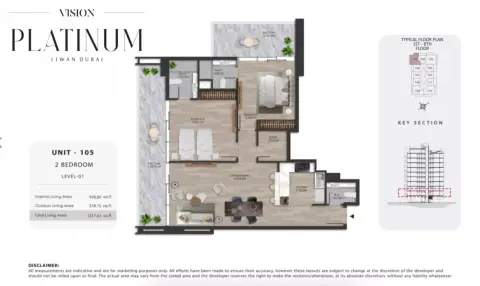 Plattegrond van 2 slaapkamers in Platinum by Vision