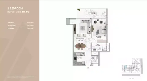 Plattegrond van 1 slaapkamer in Al Serh Residences 11