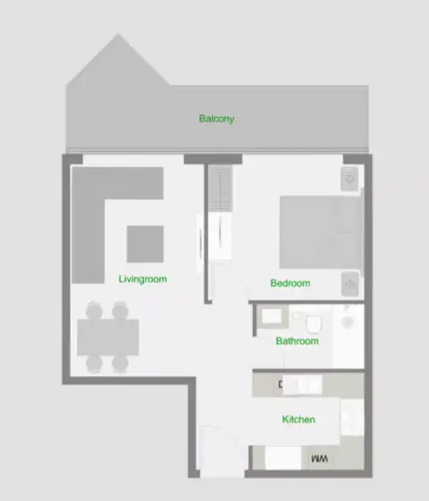 Plattegrond van 1 slaapkamer in The Central Downtown