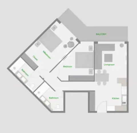 Plattegrond van 2 slaapkamers in The Central Downtown