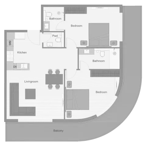 Plattegrond van 3 slaapkamers in The Central Downtown