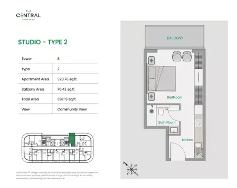 Plattegrond van Studio in The Central Downtown