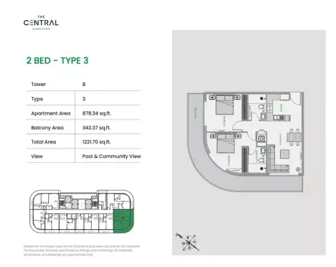 Plattegrond van 2 slaapkamers in The Central Downtown