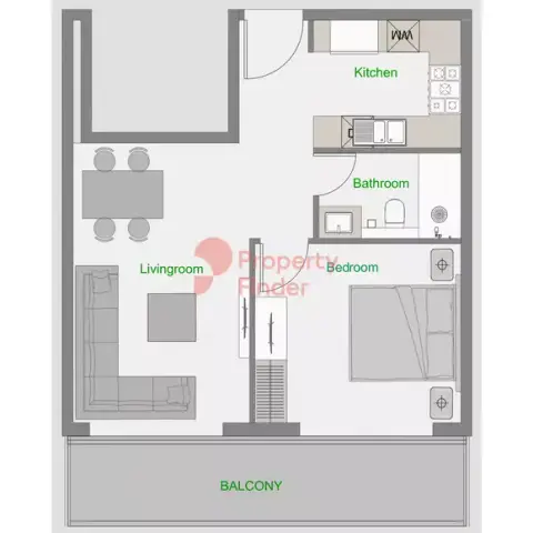Plattegrond van 1 slaapkamer in The Central Downtown