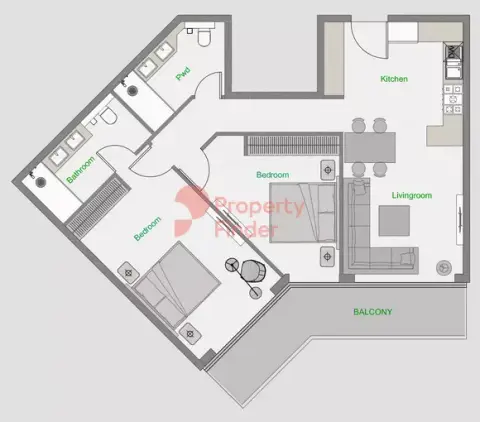 Plattegrond van 2 slaapkamers in The Central Downtown