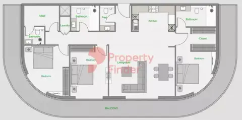 Plattegrond van 3 slaapkamers in The Central Downtown