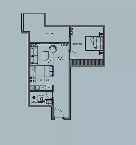 Plattegrond van 1 slaapkamer in AB Cavalier