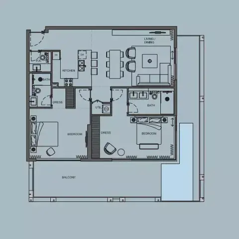 Plattegrond van 2 slaapkamers in AB Cavalier