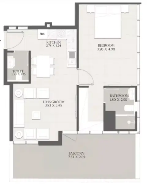 Plattegrond van 1 slaapkamer in Sapphire 32 by Dar Alkarama