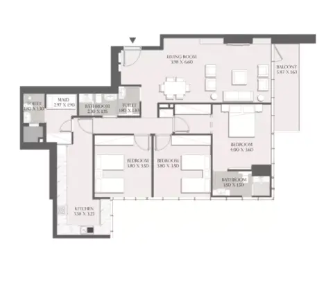 Plattegrond van 3 slaapkamers in Sapphire 32 by Dar Alkarama