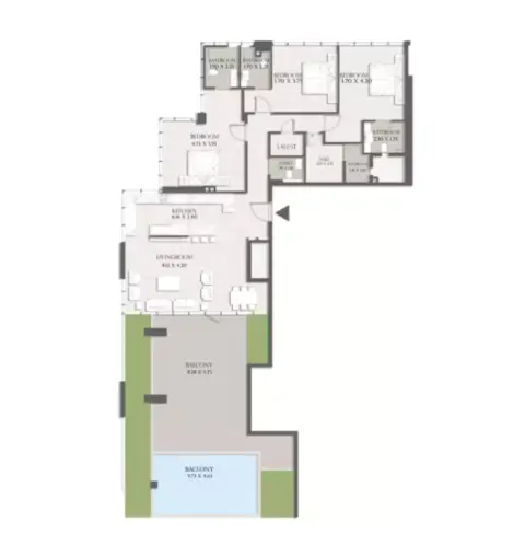 Plattegrond van 3 slaapkamers in Sapphire 32 by Dar Alkarama