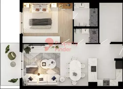 Plattegrond van 2 slaapkamers in H3