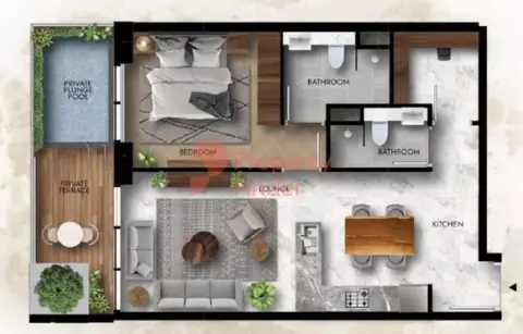 Plattegrond van 1 slaapkamer in Lucky 2 Residence