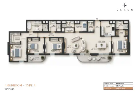 Plattegrond van 4 slaapkamers in Verso