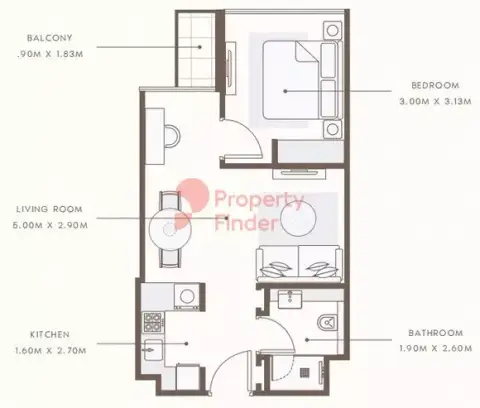 Plattegrond van 1 slaapkamer in Azizi Grand