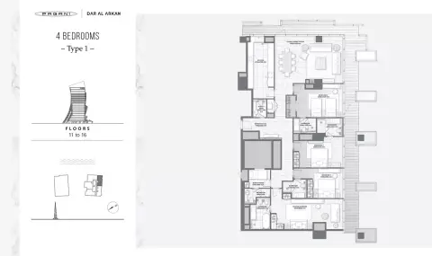 Plattegrond van 4 slaapkamers in DaVinci Tower