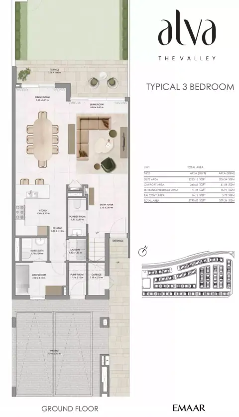 Plattegrond van 3 slaapkamers in Alva The Valley