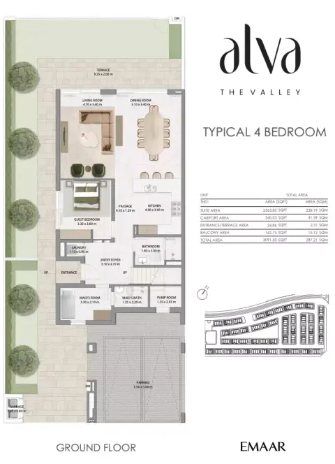 Plattegrond van 4 slaapkamers in Alva The Valley