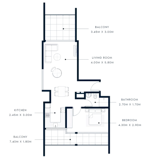 Plattegrond van 1 slaapkamer in Azizi Riviera Beachfront