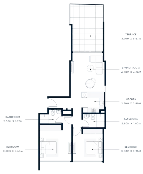 Plattegrond van 2 slaapkamers in Azizi Riviera Beachfront