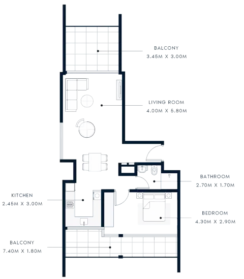 Plattegrond van 1 slaapkamer in Azizi Riviera Beachfront