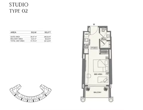 Plattegrond van Studio in Binghatti Wraith