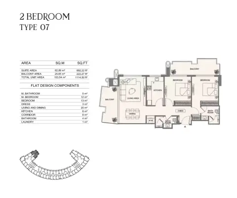 Plattegrond van 2 slaapkamers in Binghatti Wraith