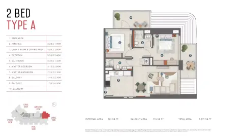 Plattegrond van 2 slaapkamers in R Home Mh