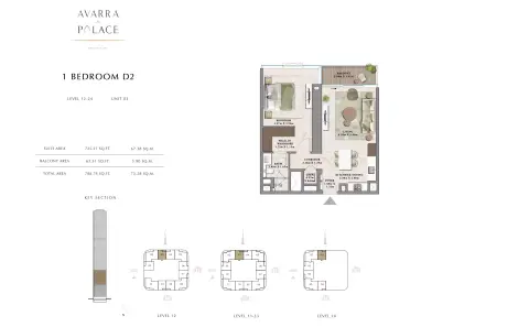 Plattegrond van 1 slaapkamer in Avarra by Palace