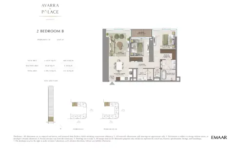 Plattegrond van 2 slaapkamers in Avarra by Palace