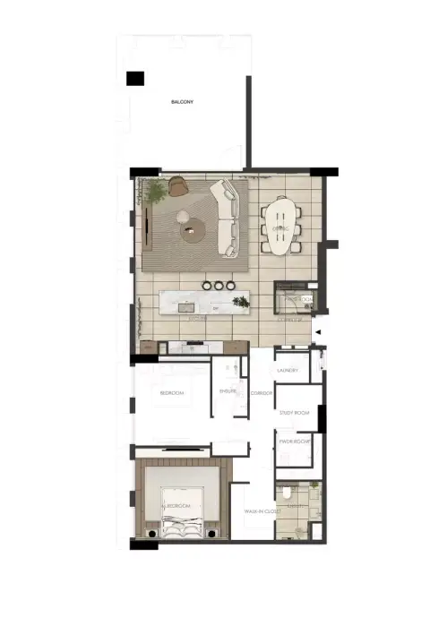 Plattegrond van 2 slaapkamers in Tura Residence